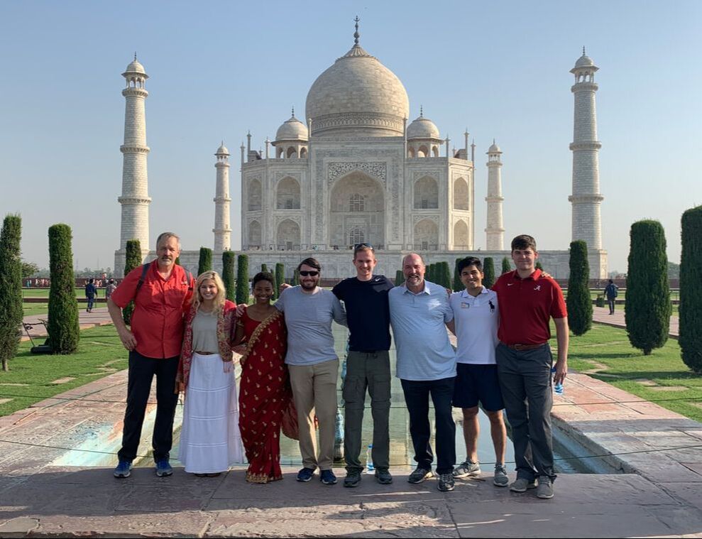 Group photo in front of Taj Mahal from 2019 trip